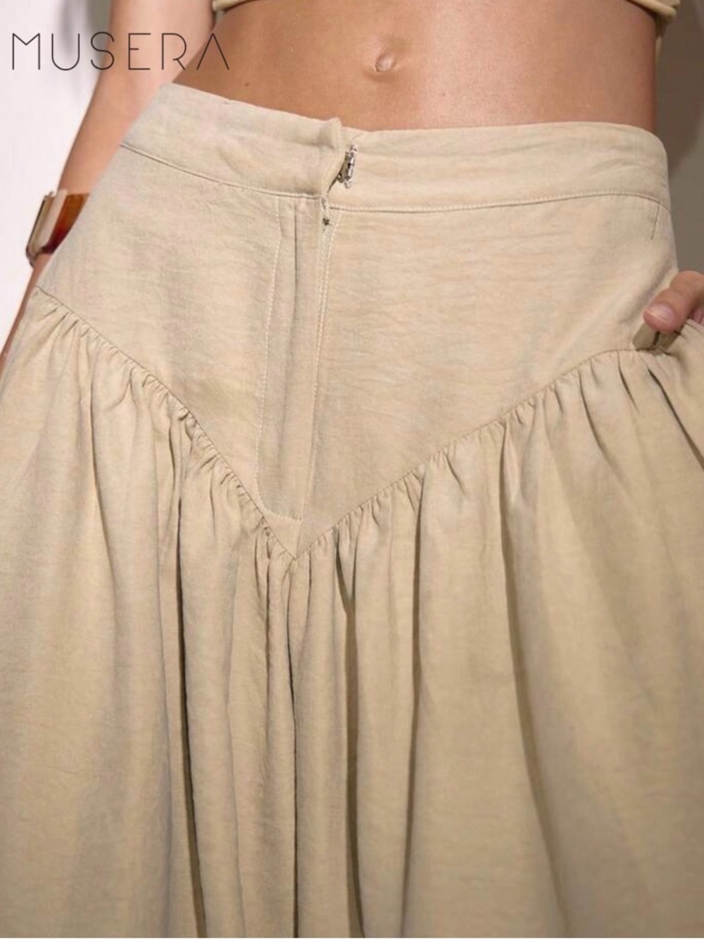 MUSERA Sand High Rise Wide-Leg Tie Hem Balloon Trousers SZ L - Picture 4 of 14